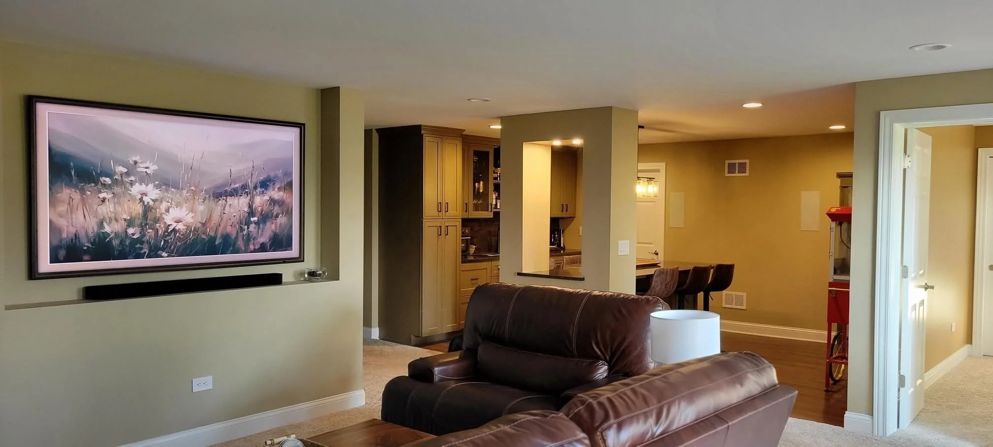 Family room looking into kitchenette