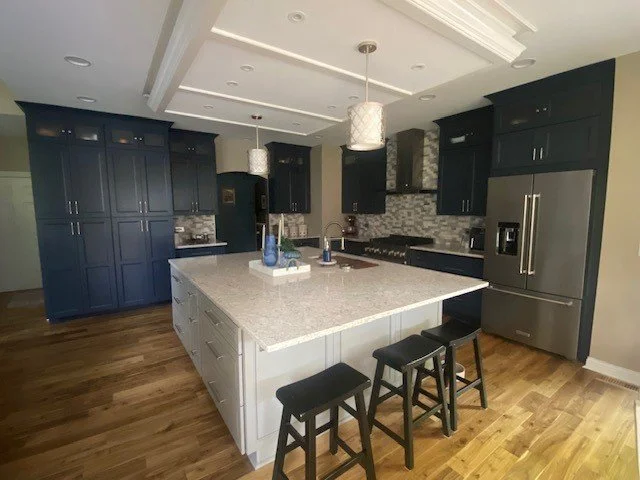 Navy and Stacked Stone Kitchen Remodel