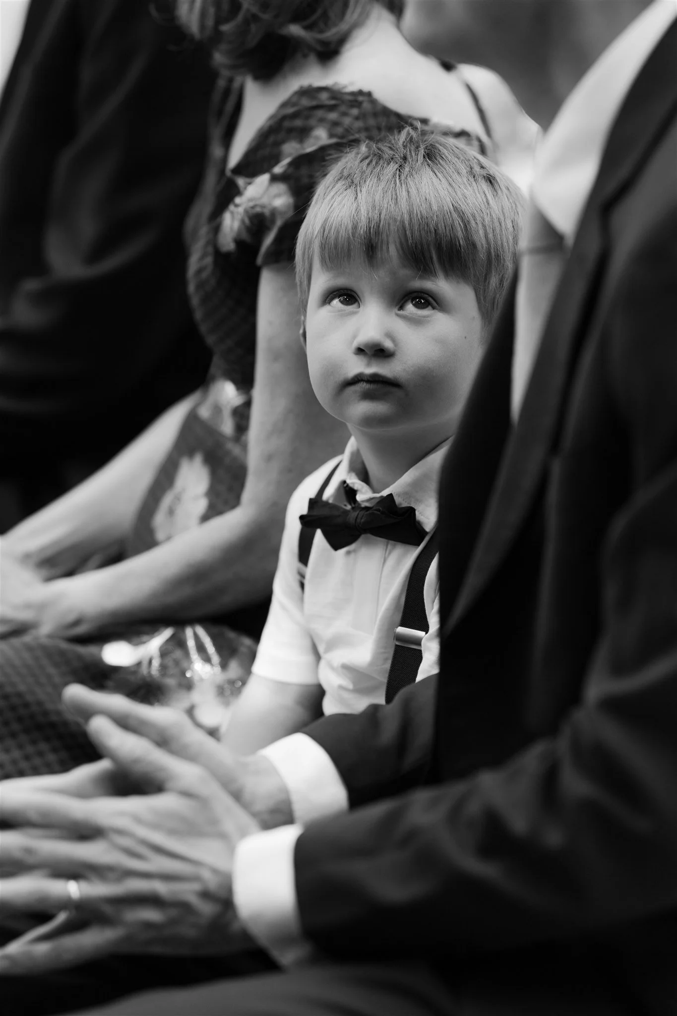 Little boy dressed up for a wedding in Maine