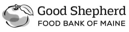 Logo for Good Shepherd Food Bank of Maine featuring an apple with a leaf and a bite taken out.