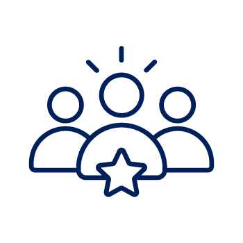 Icon of three people with a star below them, representing achievement or recognition.