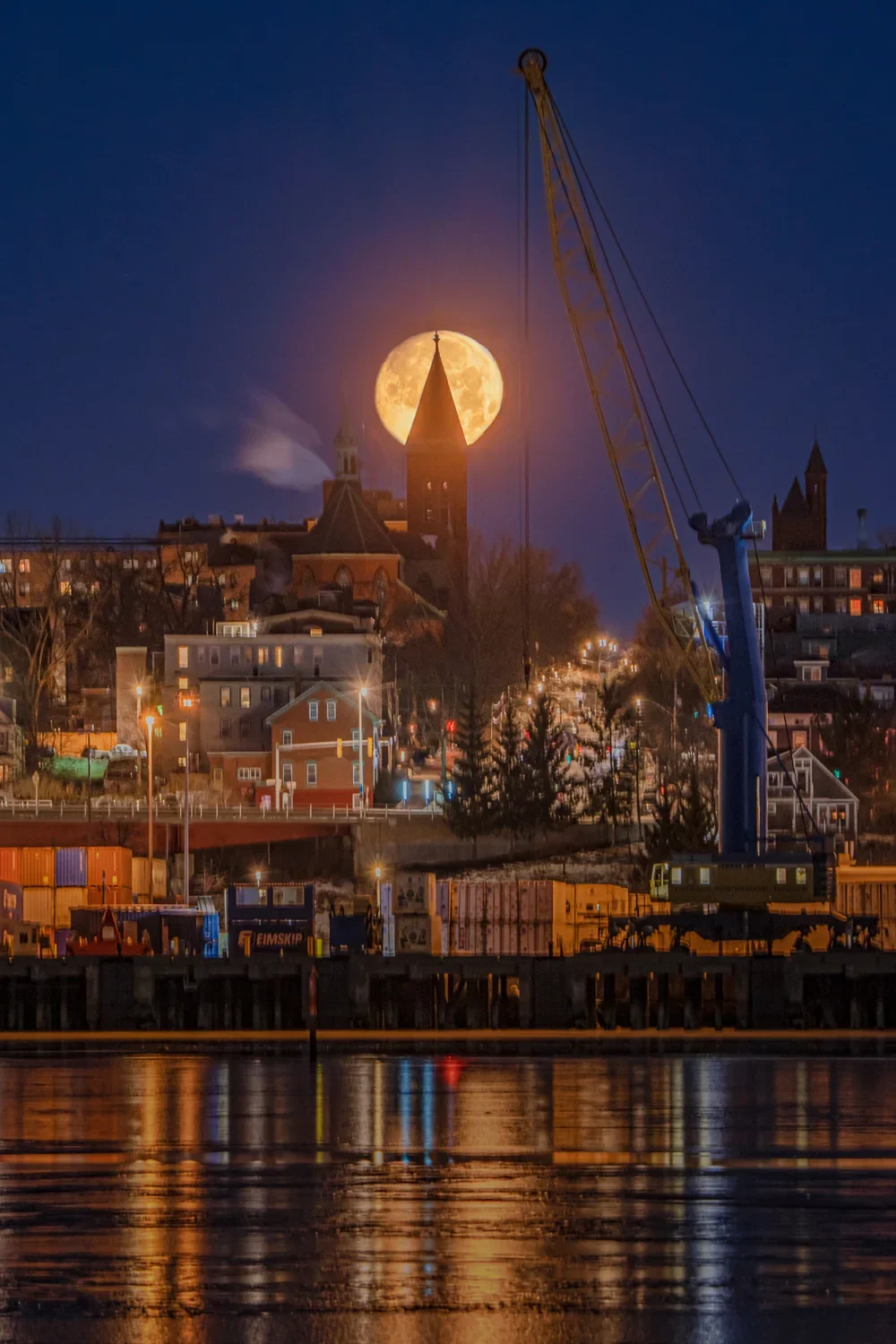 Irish heritage center with full moon