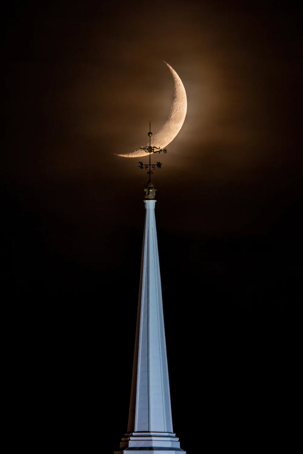 Crescent moon over North Church