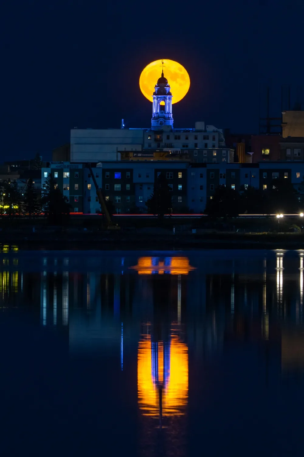 Portland City Hall with full moon