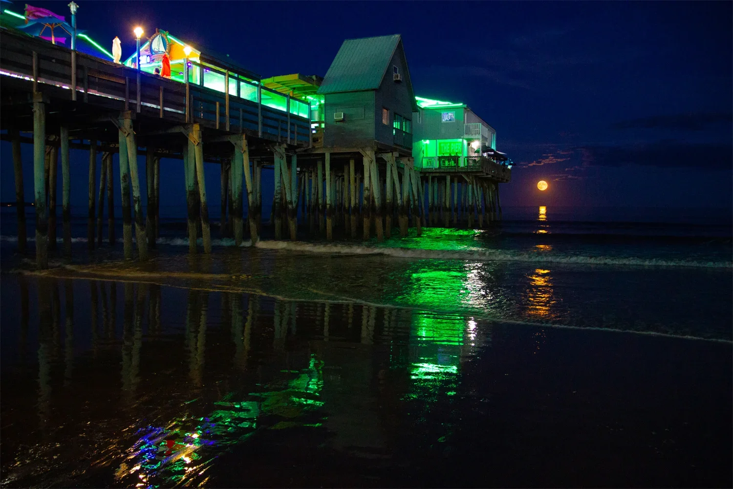 Old Orchard Beach Pier with full moon