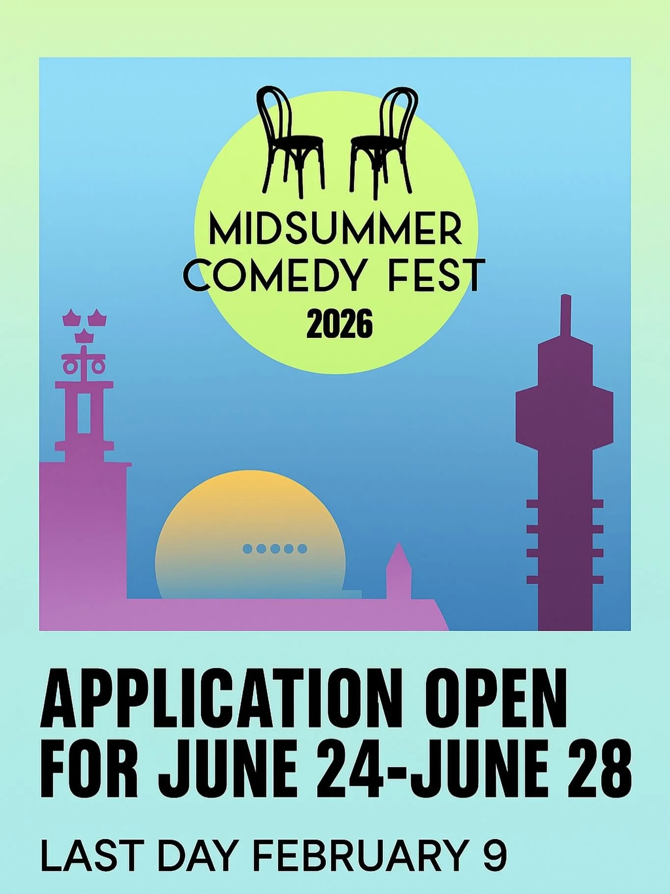 Apply now! Applications closed February 9. 

#MidsummerComedyFest #ComedyFestival #improvcomedy #Comedy2026 #StandUpComedy #OpenForSubmissions #ApplyNow #FestivalSeason #SummerComedy #StockholmFestival #PerformersWanted  #stockholmcomedy