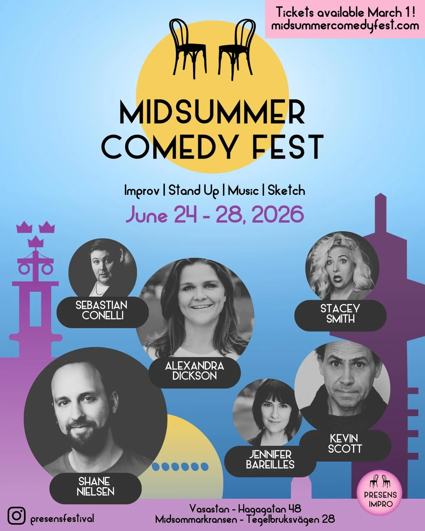 Stockholm, get ready for five bright nights of big laughs ☀️

Midsummer Comedy Fest returns June 24&ndash;28, 2026 &mdash; bringing improv, stand-up, music, and sketch to the heart of summer with an incredible international lineup (and a few familiar