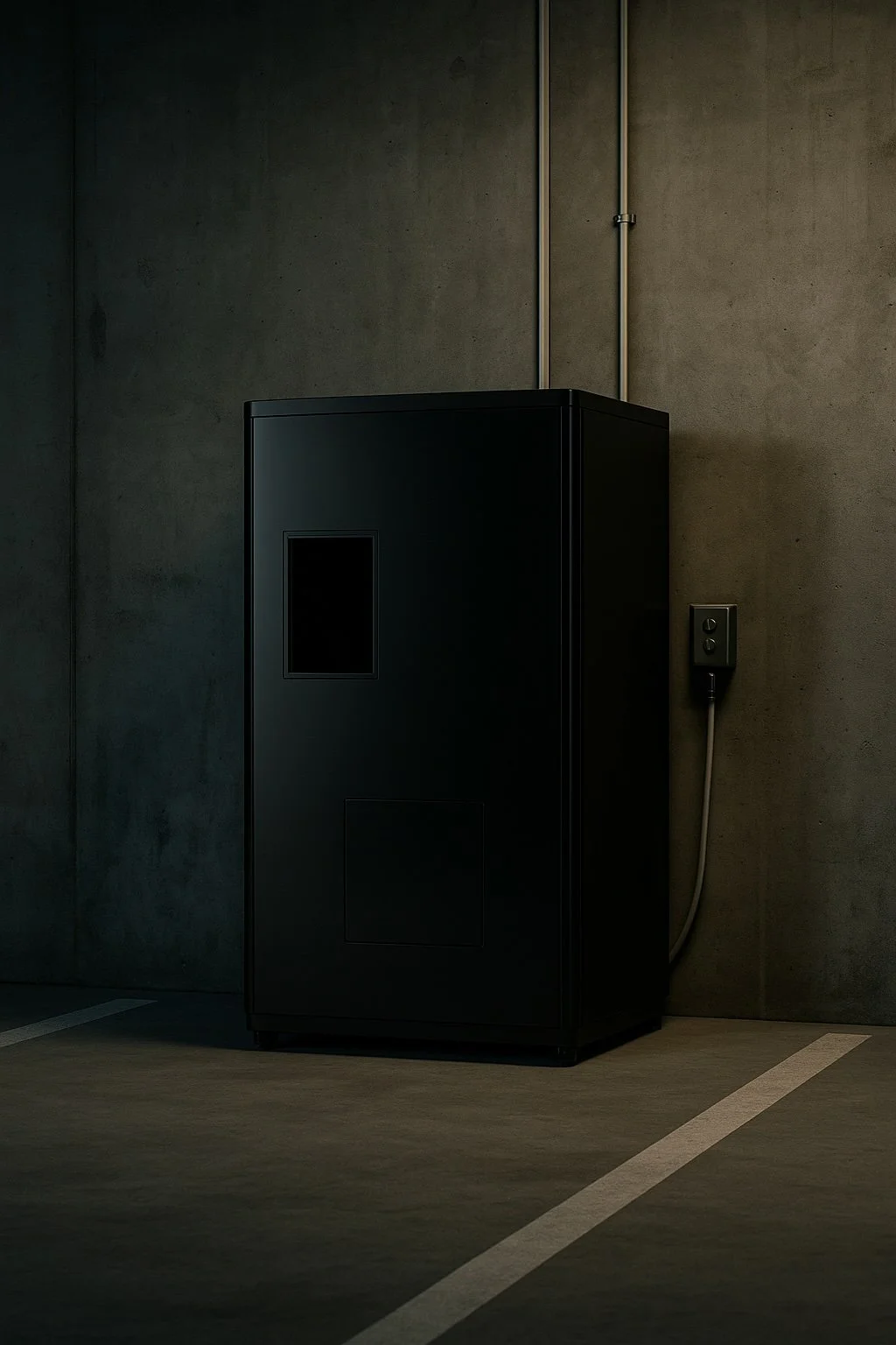 Isometric illustration of a power outlet and plug against a yellow background.