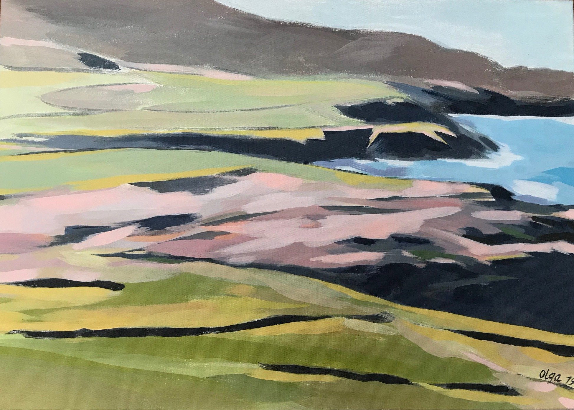 Pink Yellow Coastline, 50x70 cm