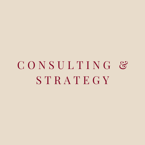 Text reading 'Consulting & Strategy' on a light beige background.