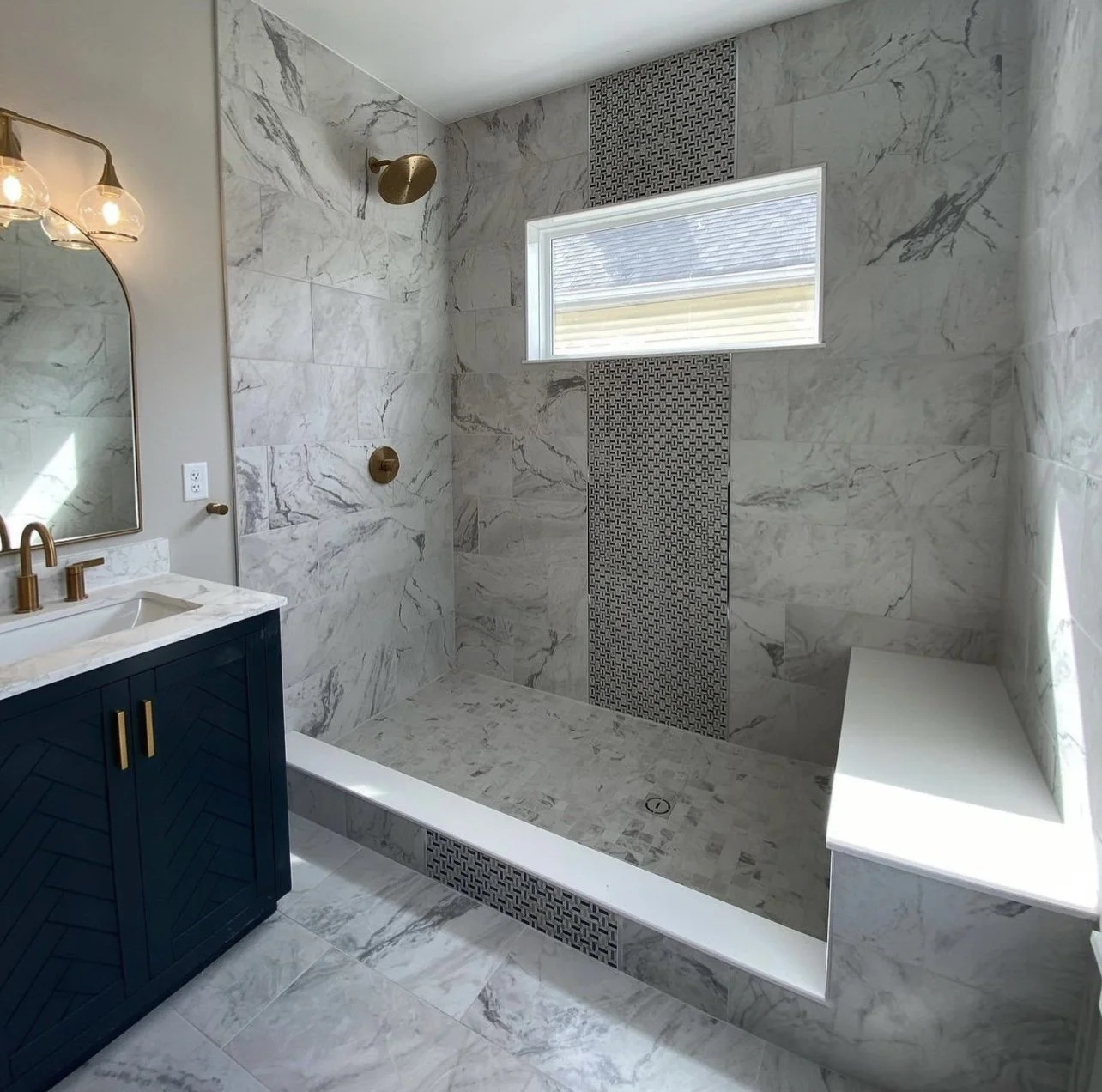 large marble shower remodel in the Dallas area