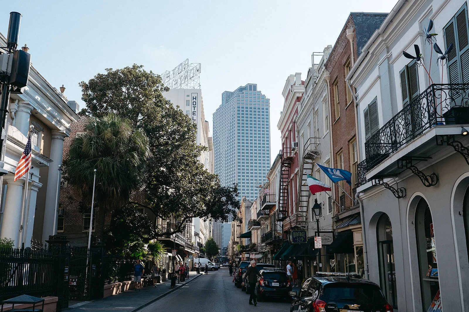 City Vibes in the French Quarter on Royal street looking toward the New Orleans CBD 