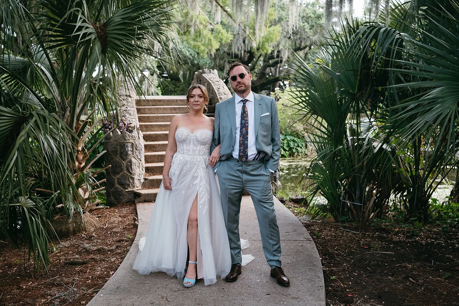Bride and groom portraits in City Park on their wedding day in New Orleans