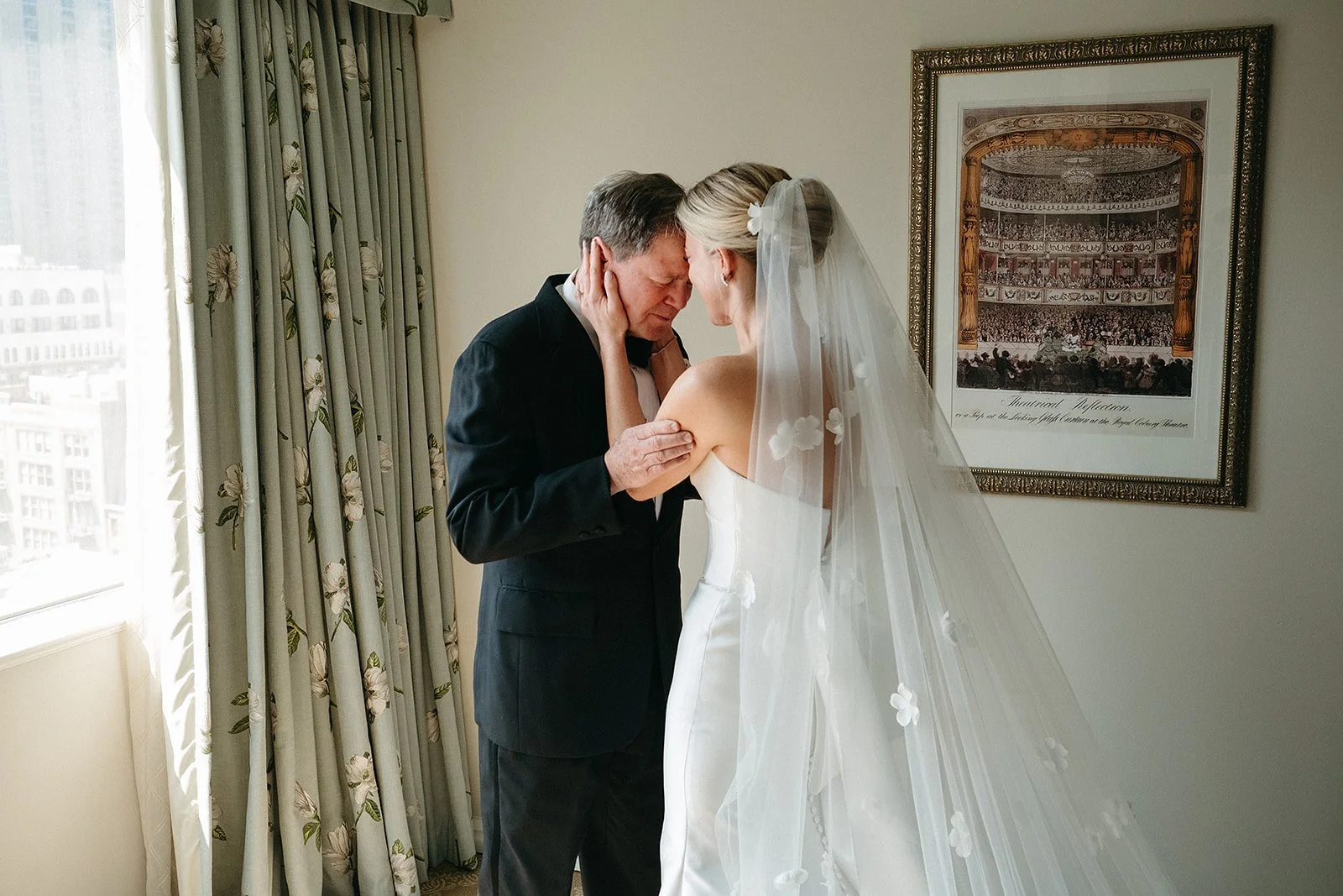First look with Father and bride on the wedding day in the French Quarter