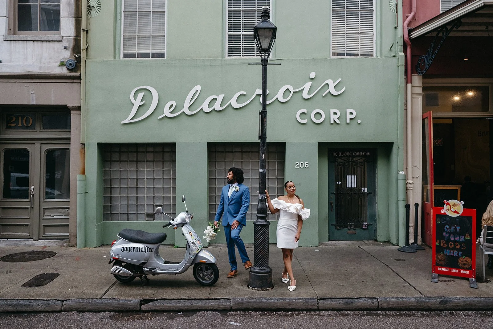 Elopement couple portraits on the streets of the French Quarter in New Orleans.
