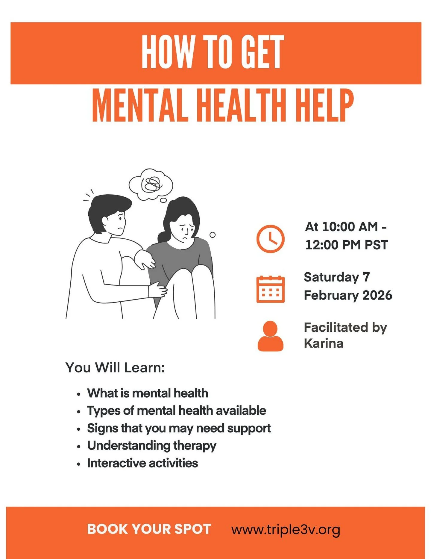 Triple V is committed to caring for our community because mental health help should be accessible to everyone. book your spot: https://www.triple3v.org/events/how-to-get-mental-health-help #Students #education #Community #Uplift #SanDiegoNonprofit