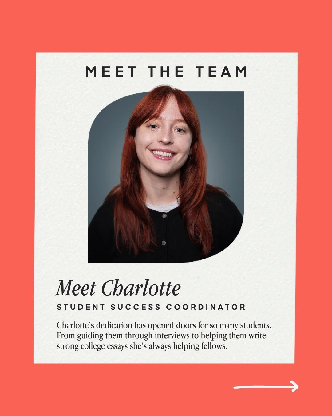 Meet Charlotte! Our Student Success Coordinator, she&rsquo;s dedicated to helping every student thrive. 
#donate #Students #GivingTuesday #scholarships #Nonprofit #Fellowship #GenerosityMatters