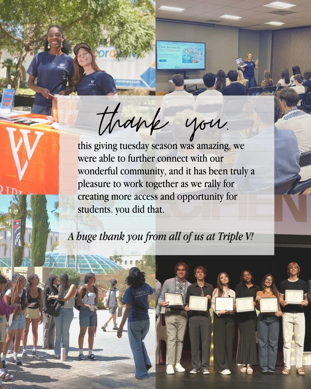 As the giving season comes to an end, we want to say a thank you to all of you that have shared our vision for creating an accessible community for students. Whether you donated, volunteered, engaged, or even cheered us from afar, we want to say than