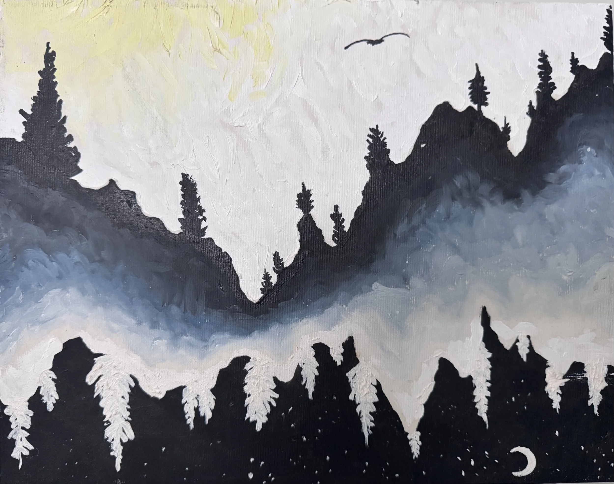 "Night and day," oil on canvas, 11"x14"