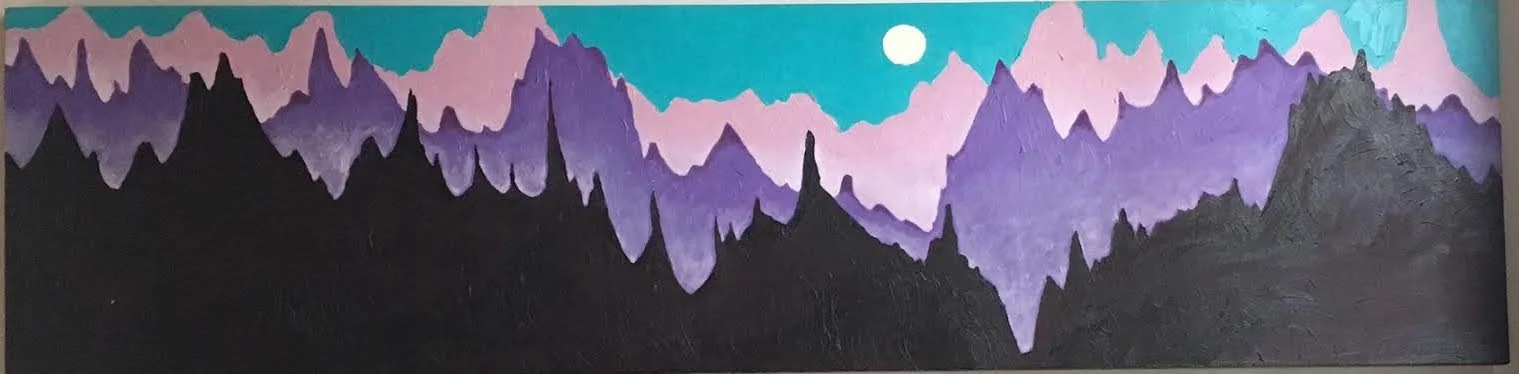 "Ominous mountain range," oil on canvas, 15"x60"