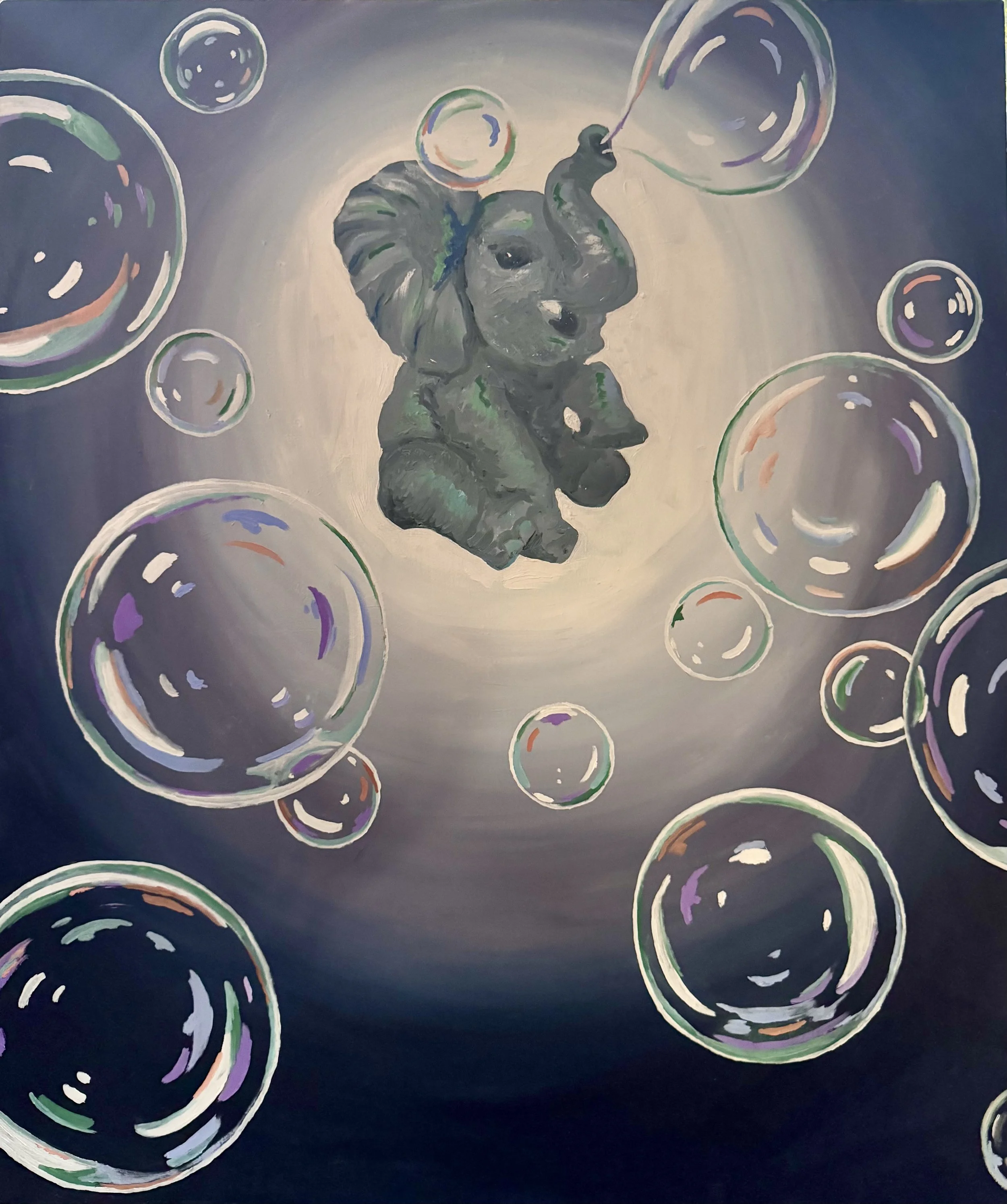 "Elephant bubbles," oil on canvas, 27"x32"