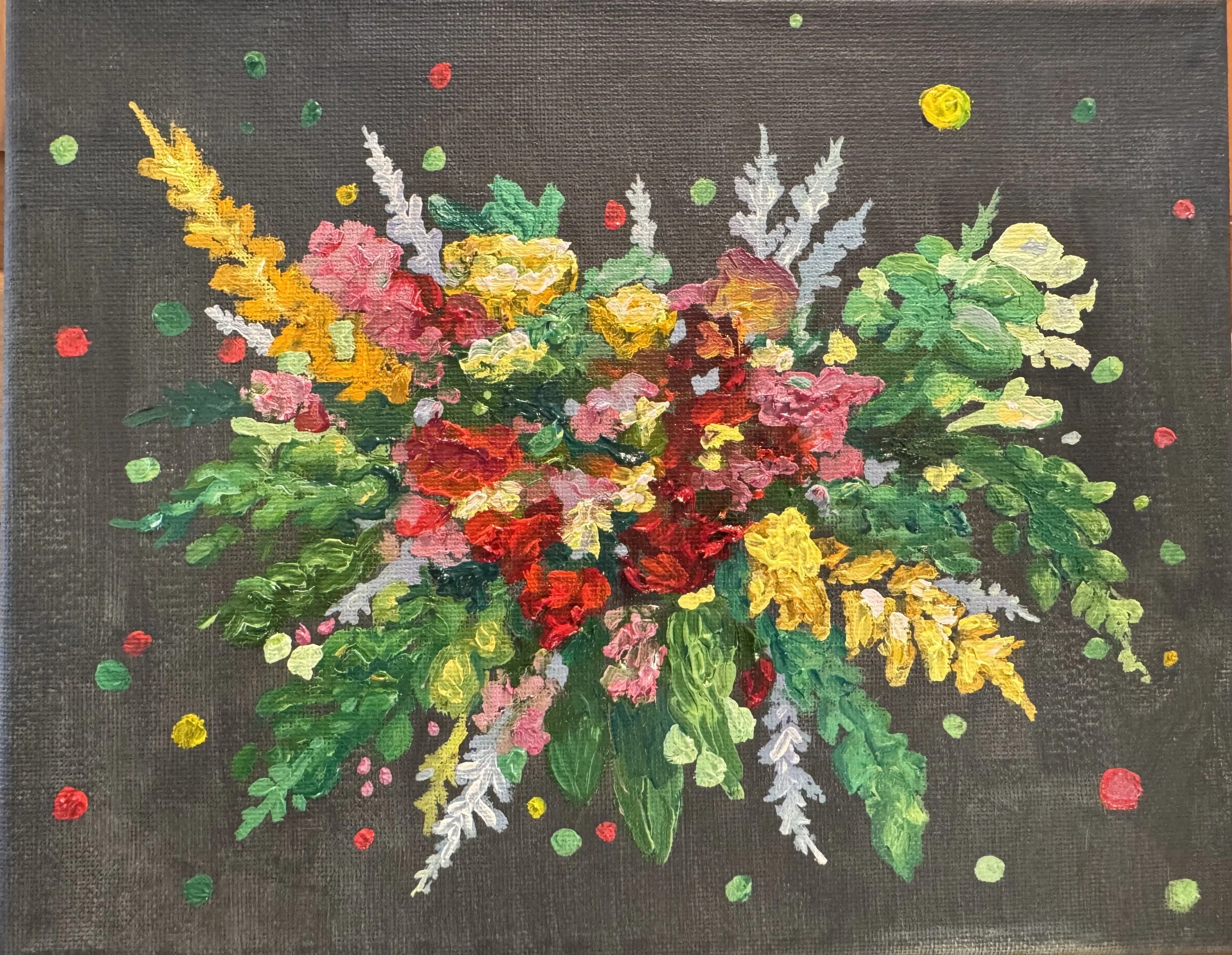 "Festive Flowers," oil on canvas, 8" x 10"