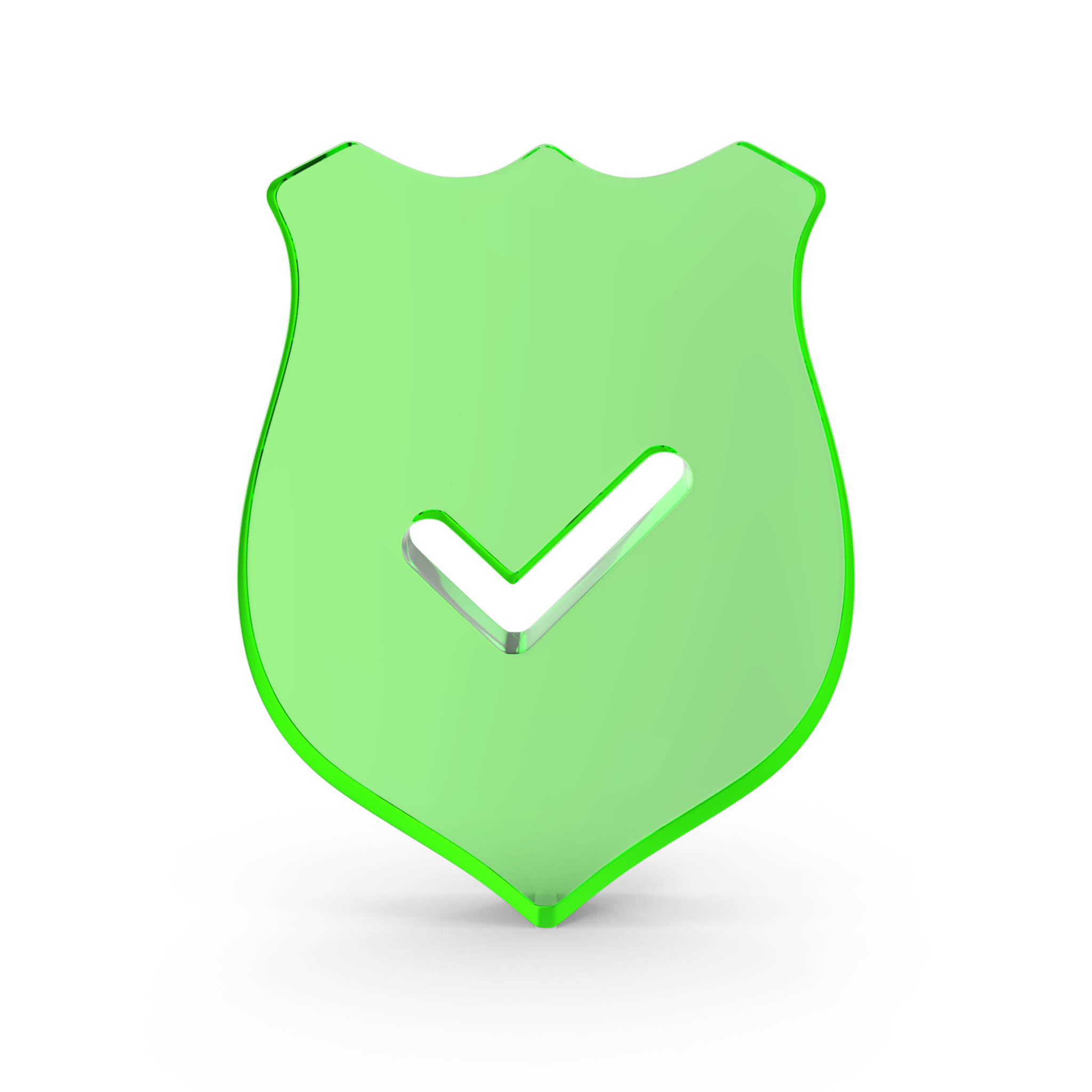 Green shield with a black checkmark in the center.
