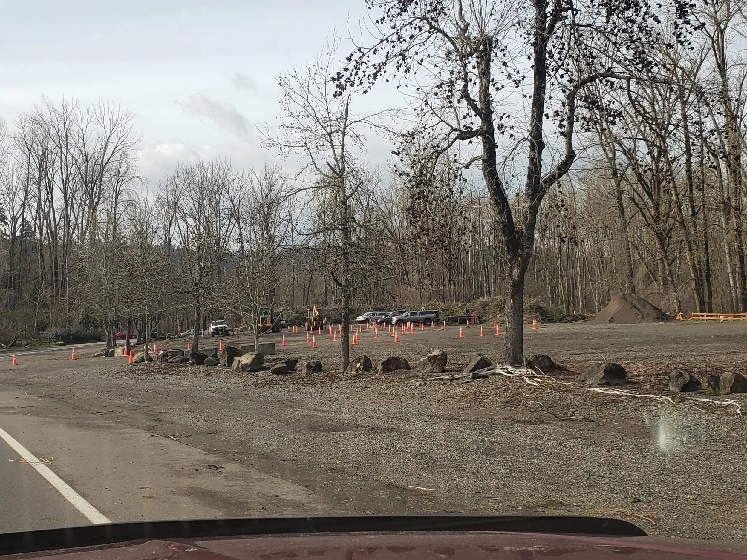 Land clearing at Meldrum Bar Park in Gladstone, Oregon — clearing space to expand the parking lot | North Woods Tree Service