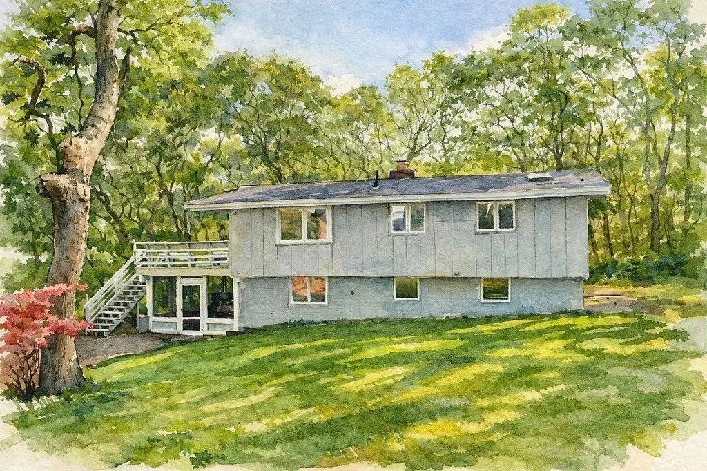 This home, two ways.
The lived-in space and a watercolor reinterpretation inspired by it.

Original or watercolor?