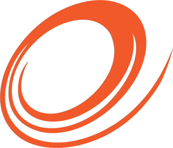 A stylized orange swirl or spiral design on a black background.