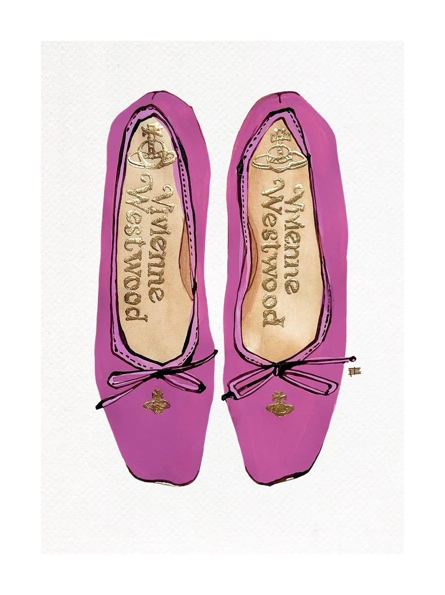 Vivienne Westwood, 2025
Paper, ink, gouache & gold leaf
21 × 30 cm