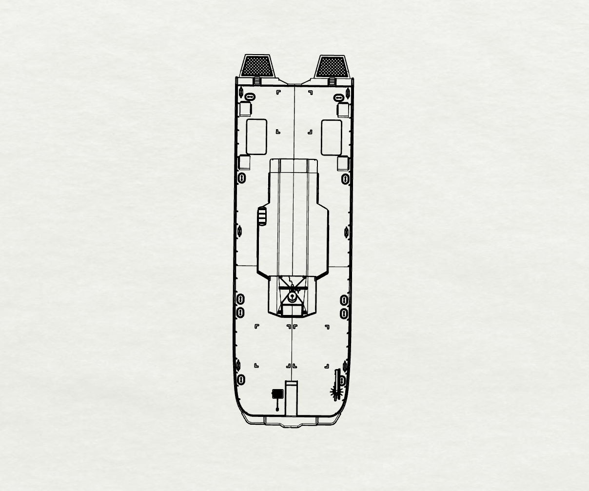 Top view of a ship deck layout with various equipment and structures.