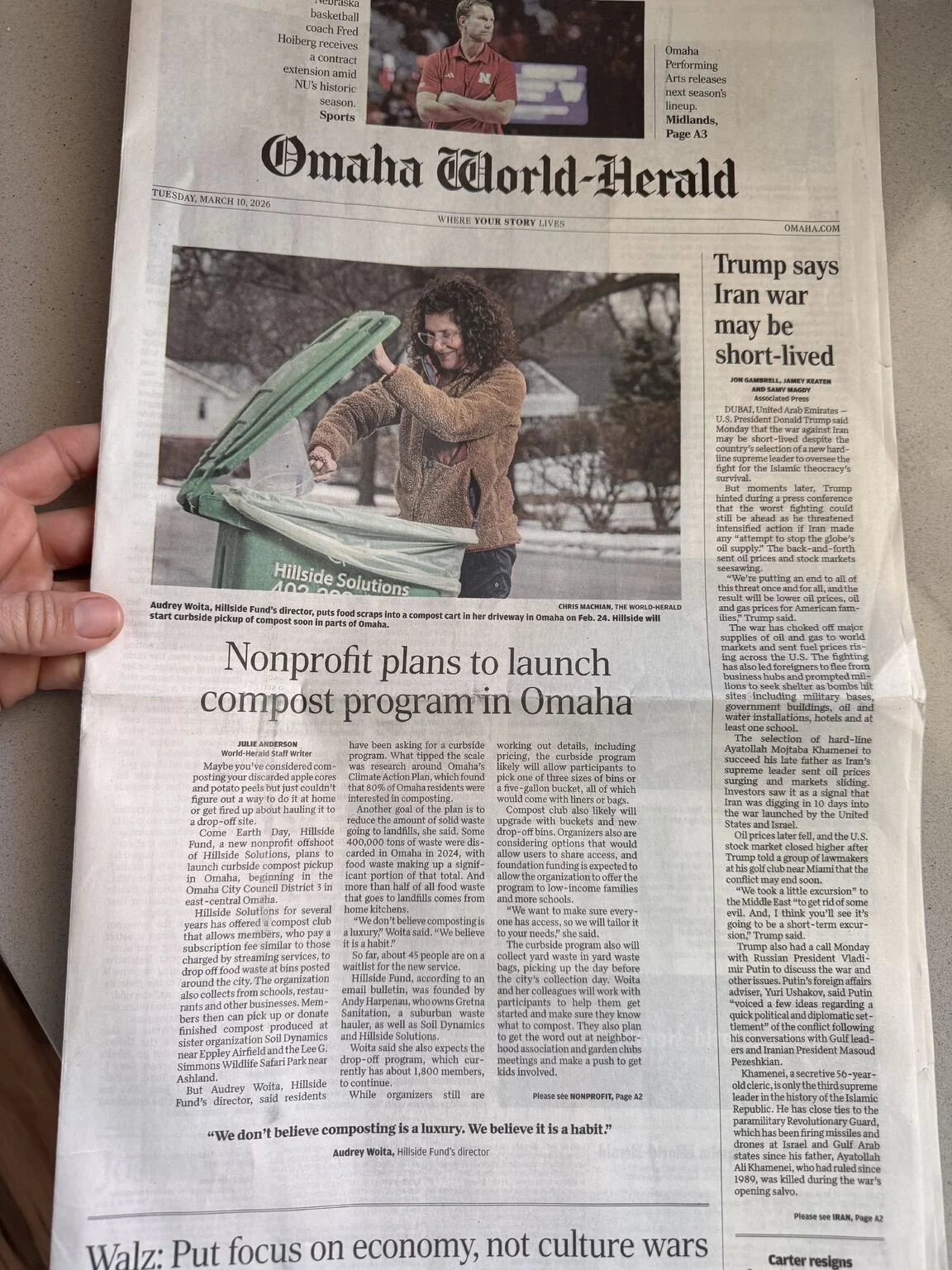 Hillside Fund supports the Curbside Compost Club program that helps divert City of Omaha's residential food scraps to local farms.