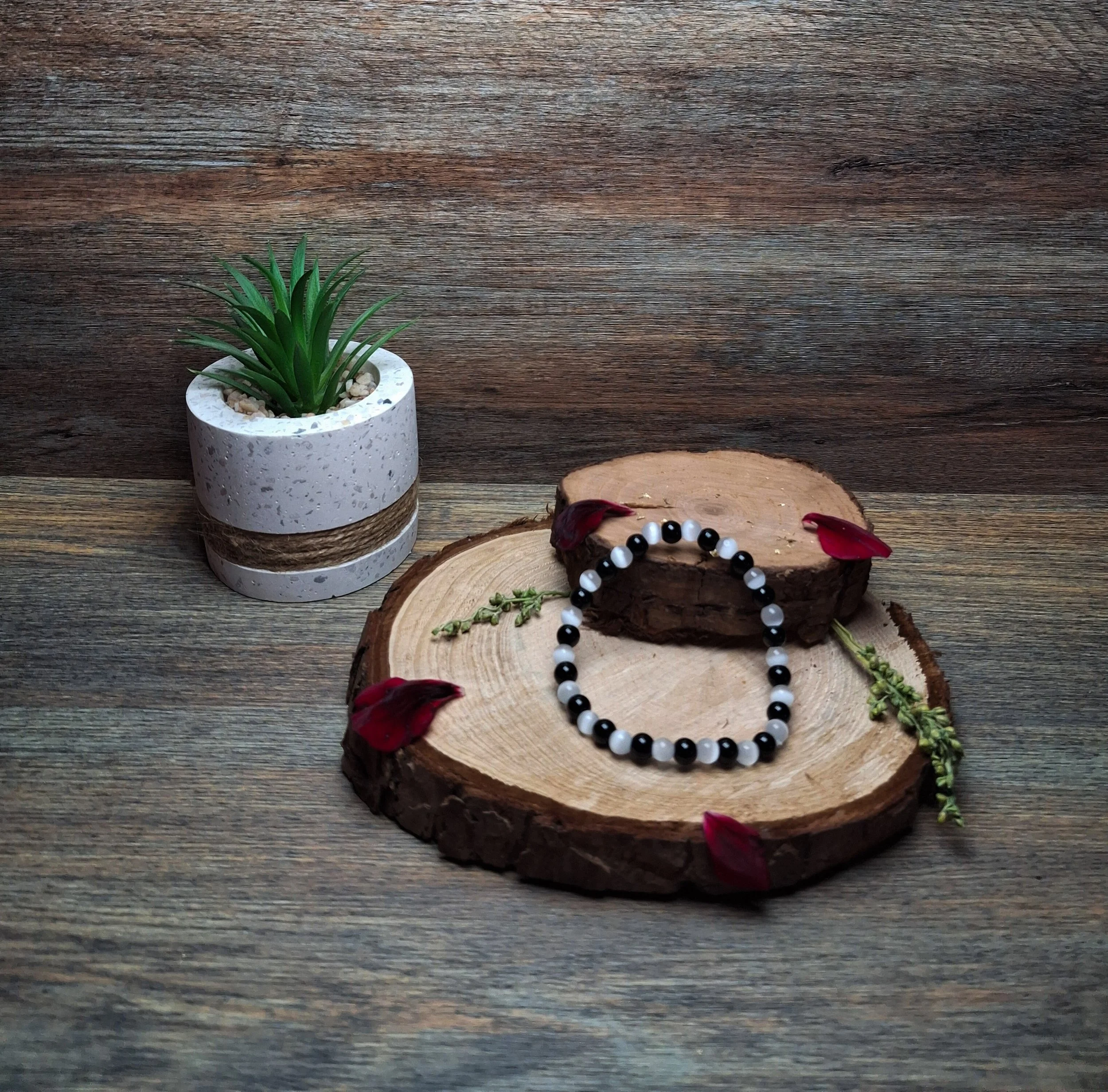 Bracelet Tourmaline noire & Sélénite