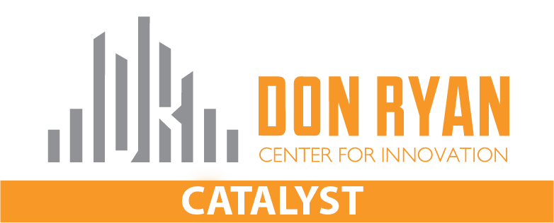 Logo for the Don Ryan Center for Innovation, featuring a stylized bar graph and the words 'Don Ryan Center for Innovation' and 'Catalyst' in orange and white text.