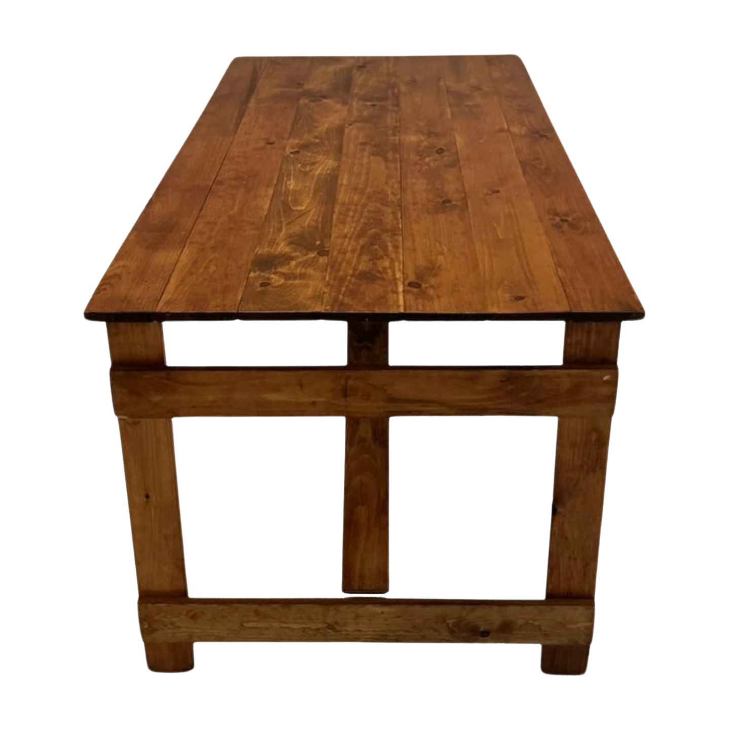 KRAUS handmade folding farm table, end view showing trestle base