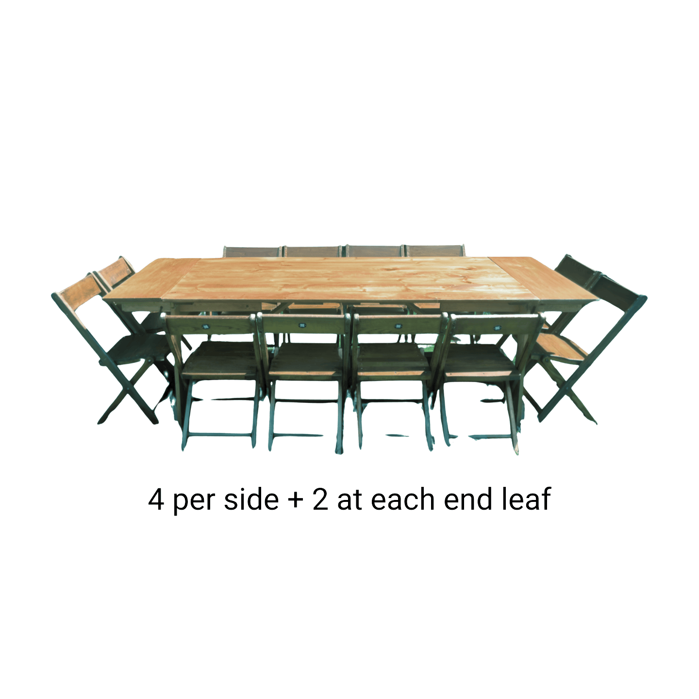 KRAUS folding farm table with extension leaves, seating four per side and two at each end