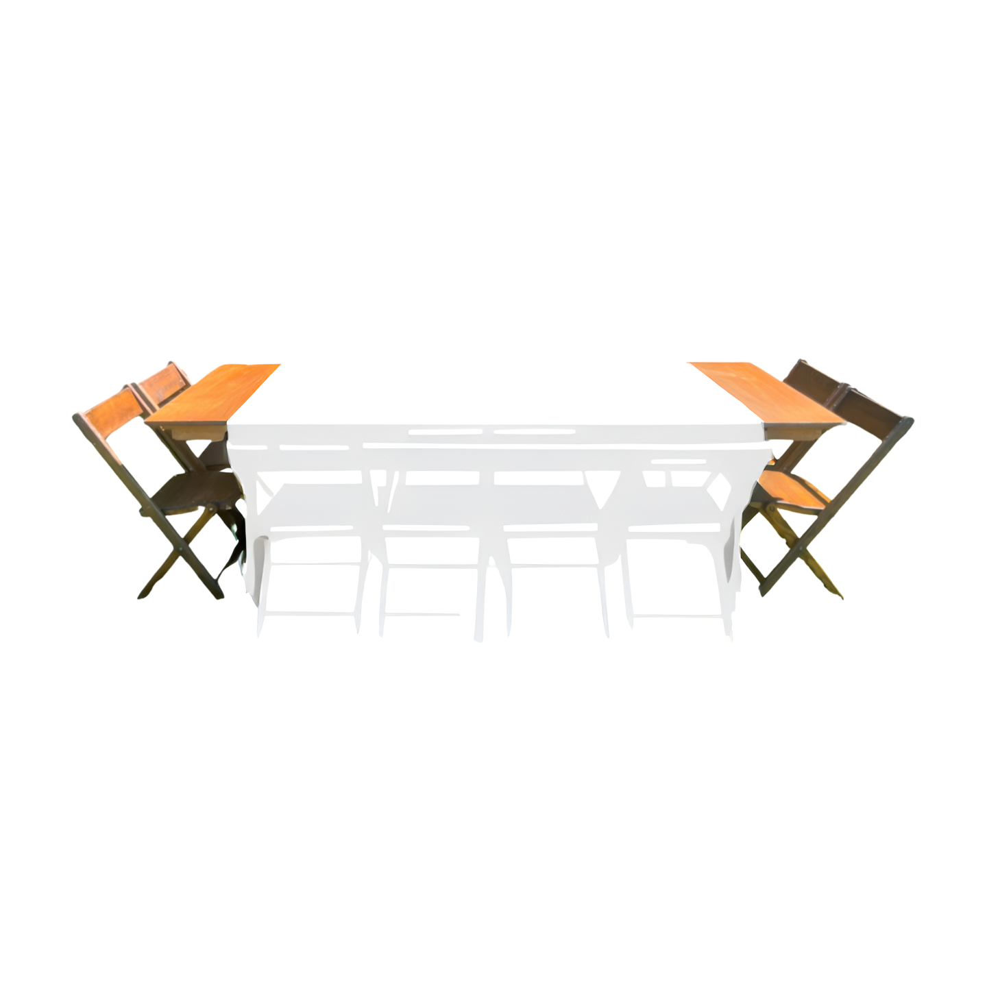 KRAUS folding farm table with end extension leaves, seating two chairs at each end
