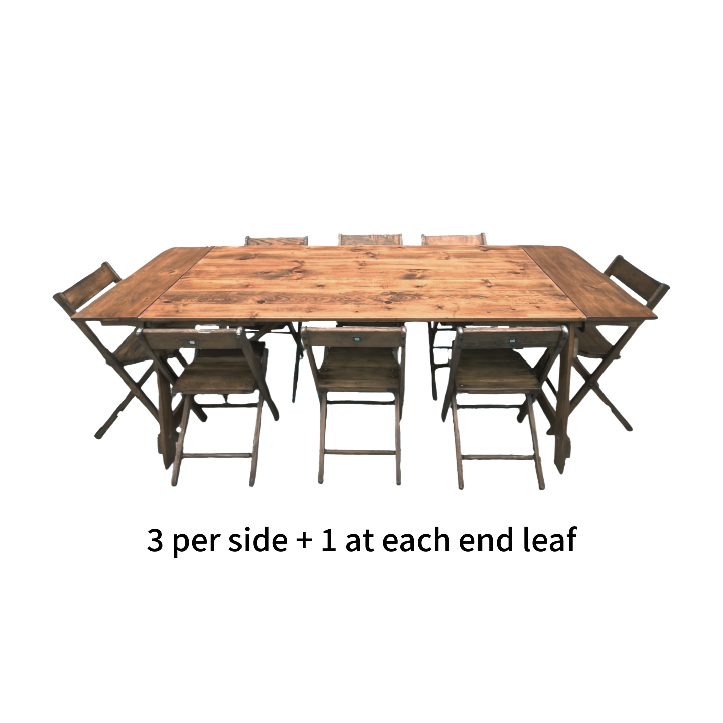 KRAUS folding farm table with extension leaves, seating three per side and one at each end