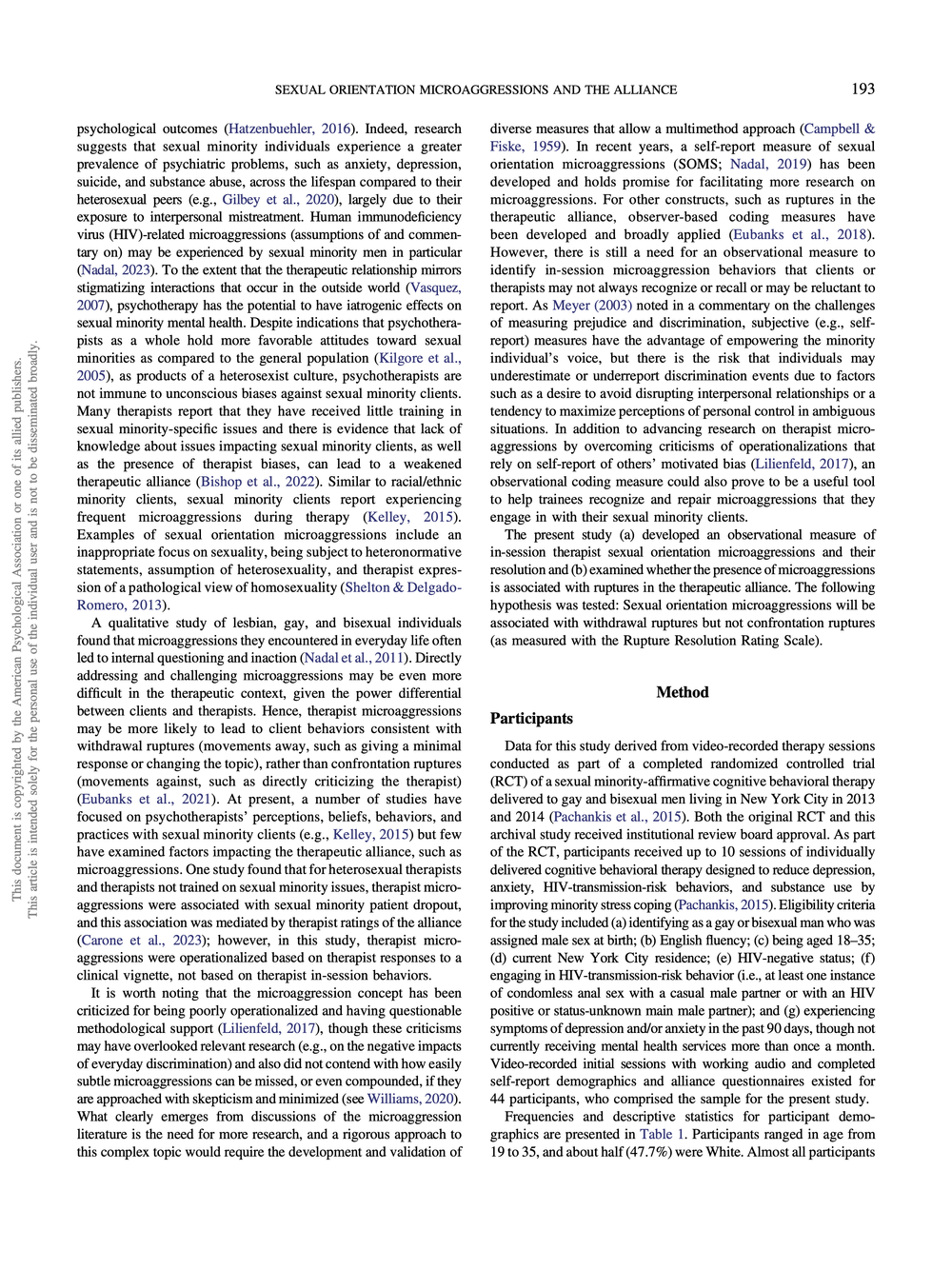 A page from an academic research paper discussing sexual orientation microaggressions and related studies, including methodological details and references.