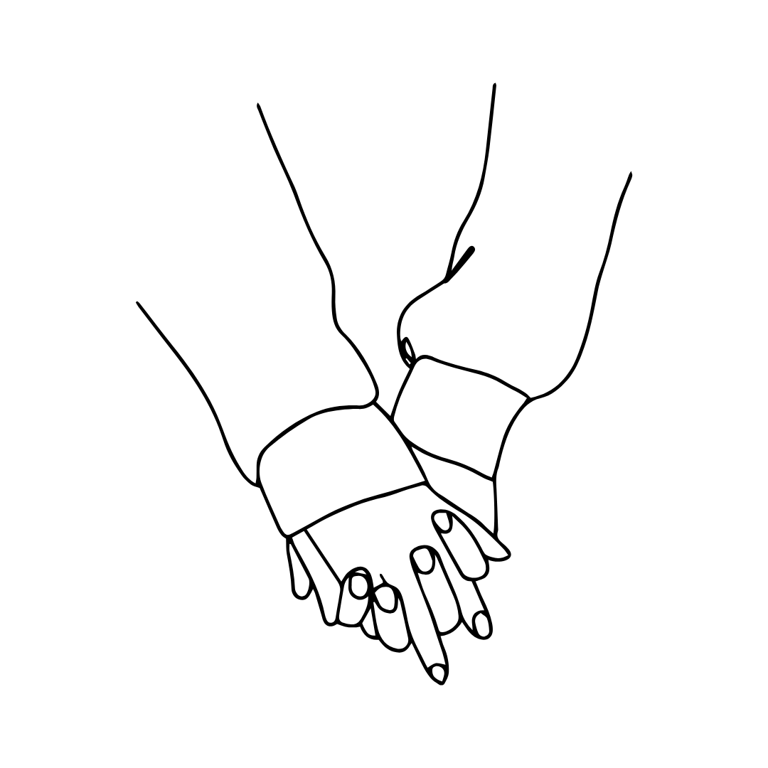 Line drawing of two hands holding each other.