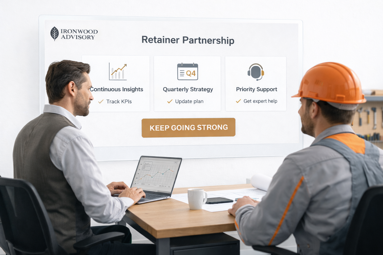 Ironwood advisory liaison working directly with trades contractors, working hands on to improve their operations to build a stronger and more profitable business.