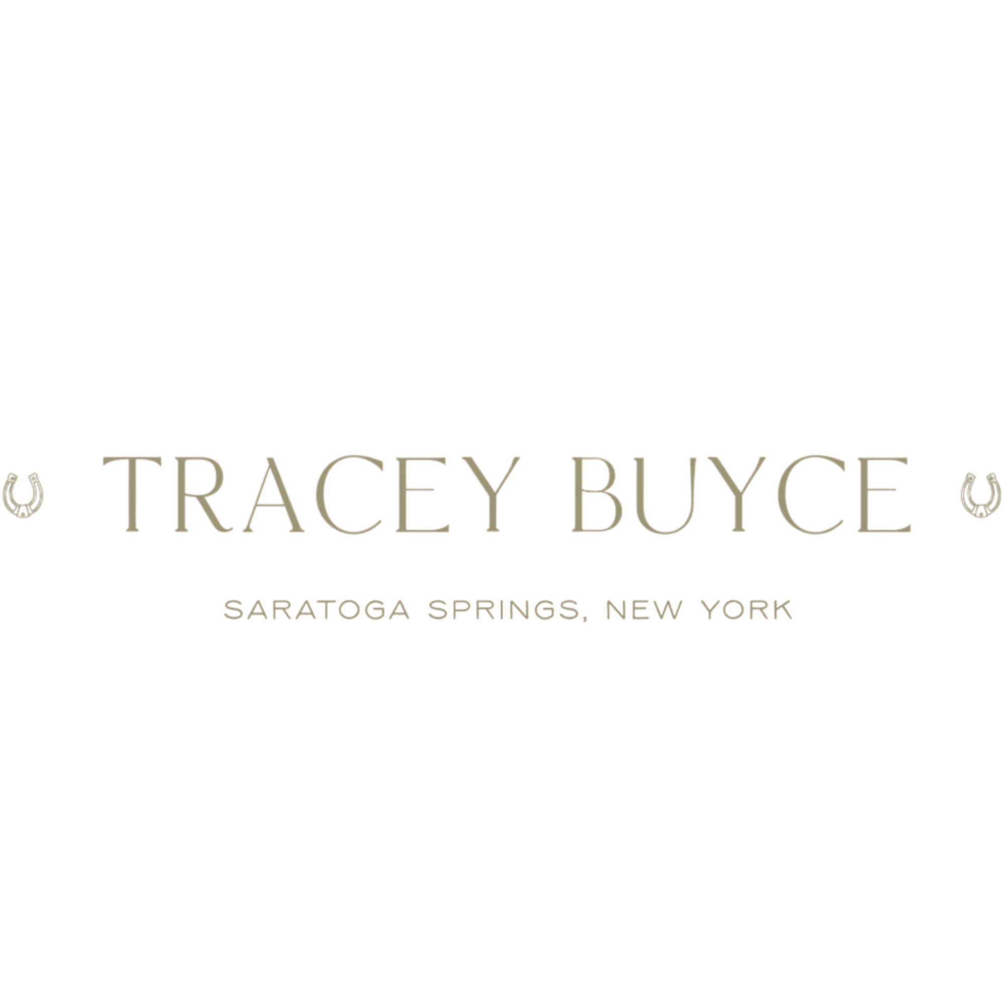 Logo with a black background, featuring a tequila bottle illustration at the top, with the name 'Tracey Buye' and the location 'Saratoga Springs, New York' below in stylized font.