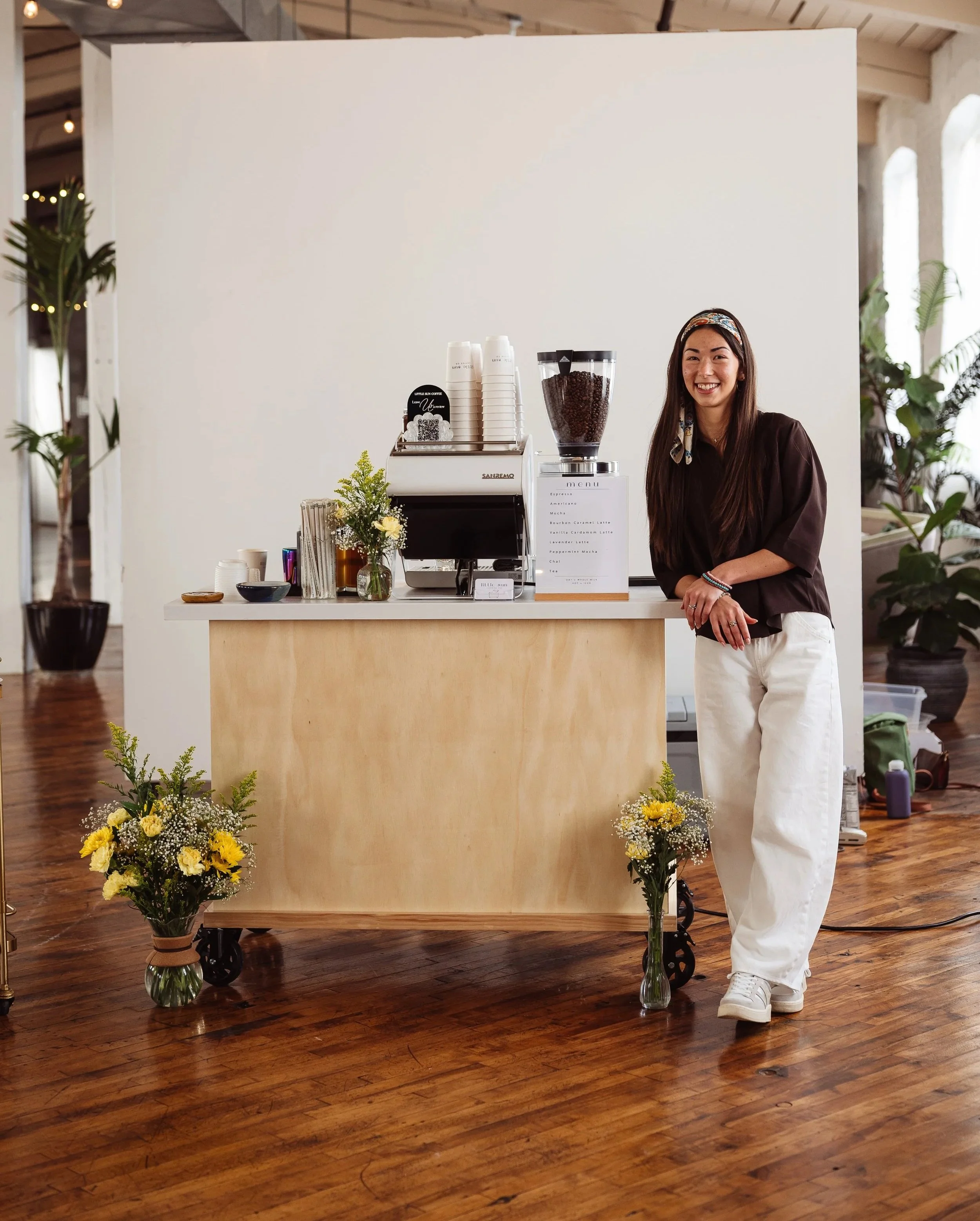 Barista with Coffee Catering and coffee cart serving quality drinks in Philadelphia.