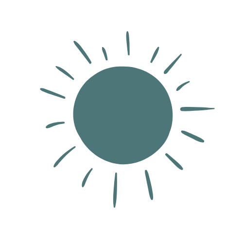 A simple illustration of a sun with rays extending outward, depicted in a minimalist, line-drawing style.