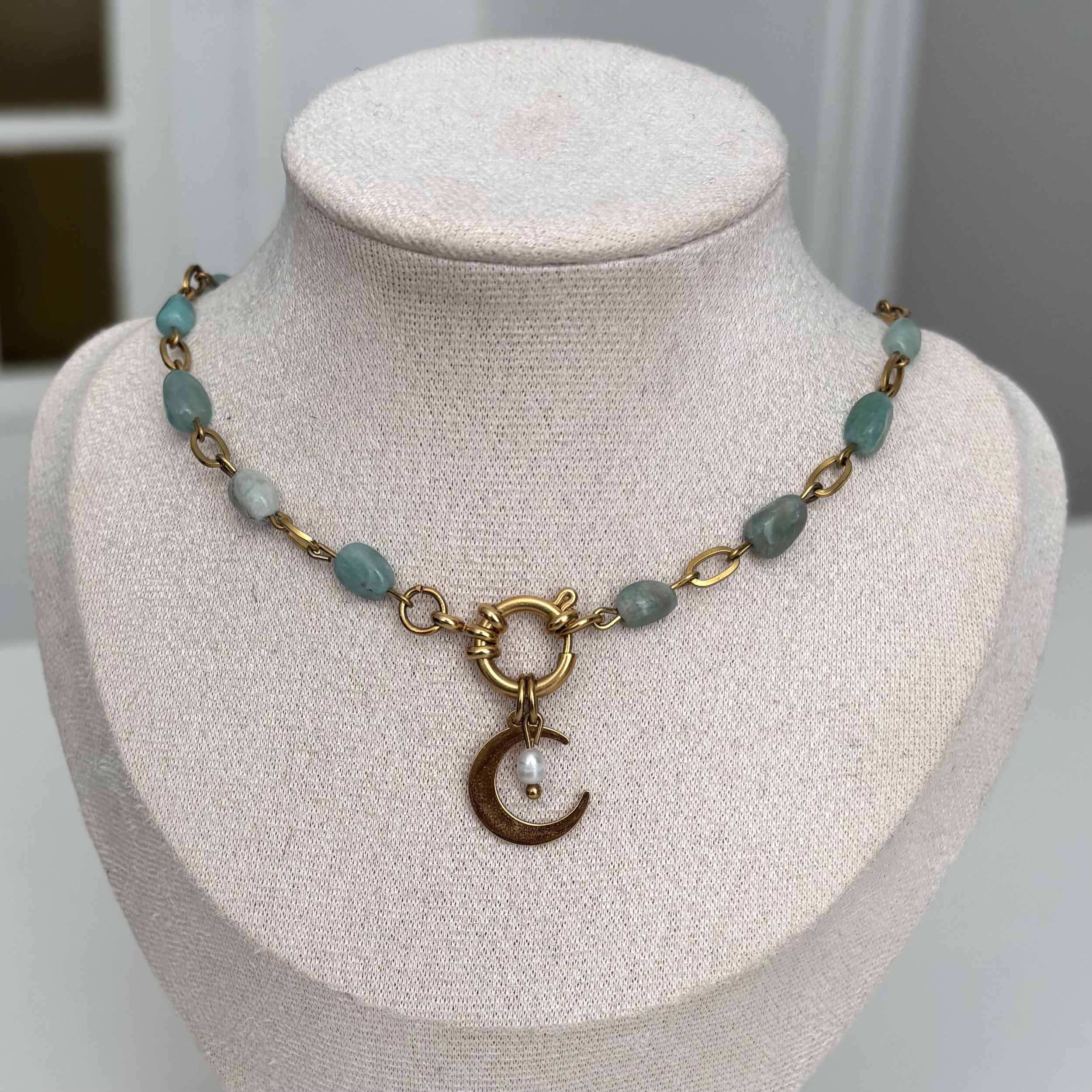 Collier Mélanie - Amazonite et perle d'eau douce
