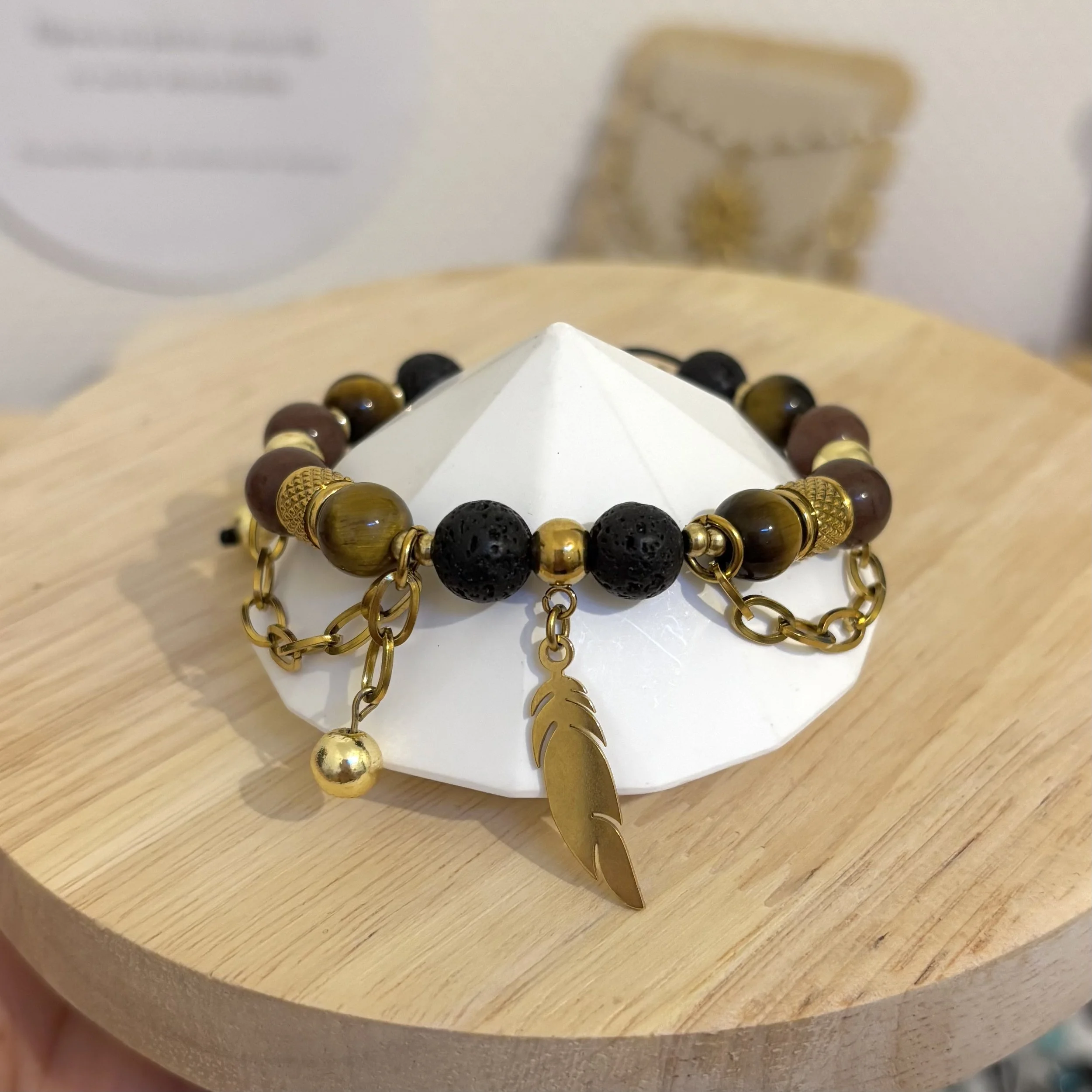 Bracelet - Pierre de lave, aventurine pourpre et oeil de tigre