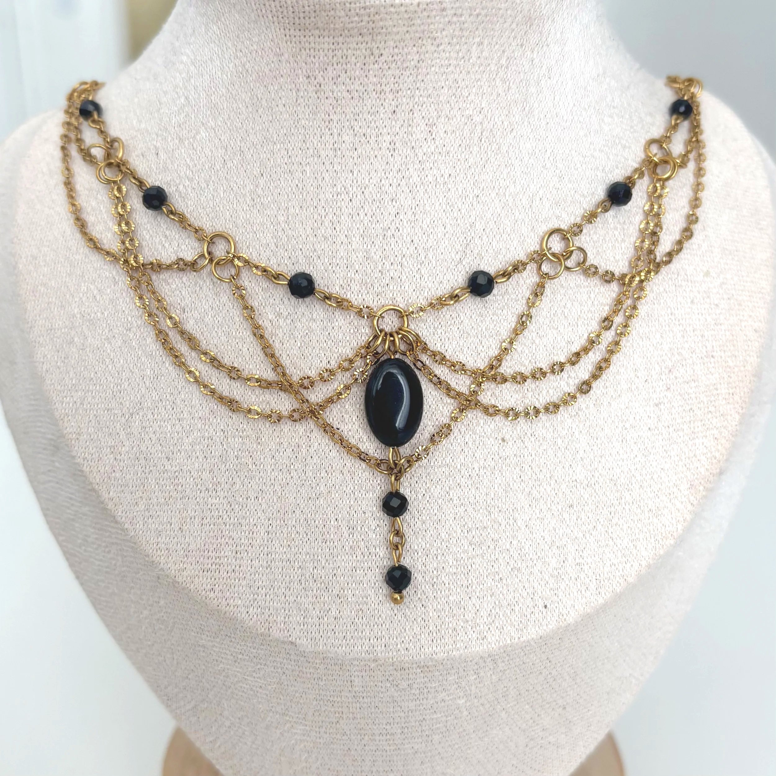Collier onyx et tourmaline