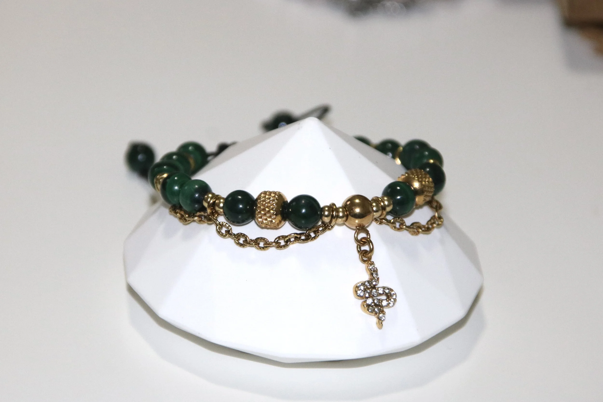 Malachite et charm strass