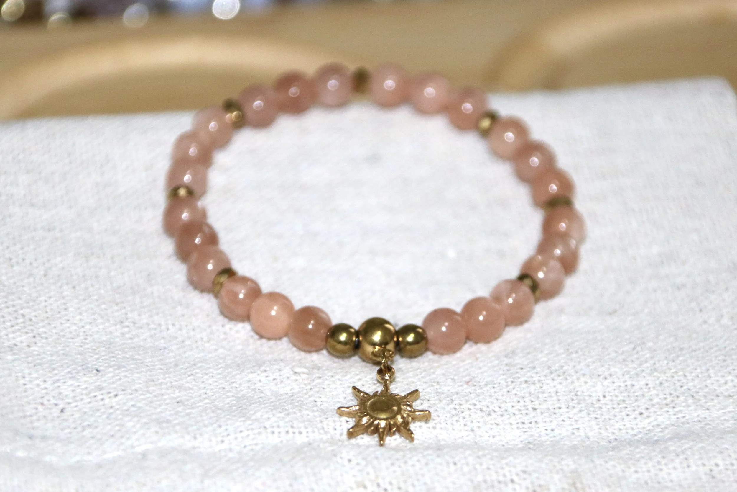 Pierre de lune orange et hématite doré